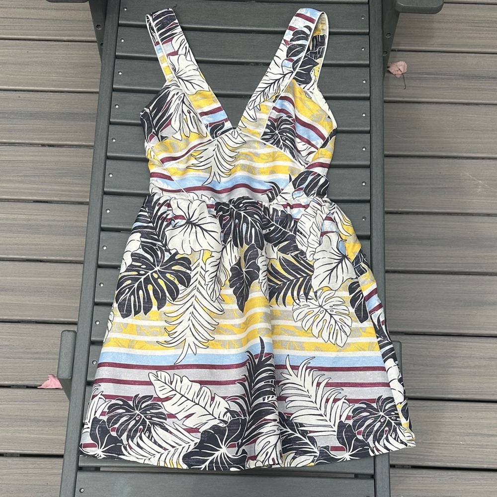 H&M Multicolor Striped Leaf Print Dress